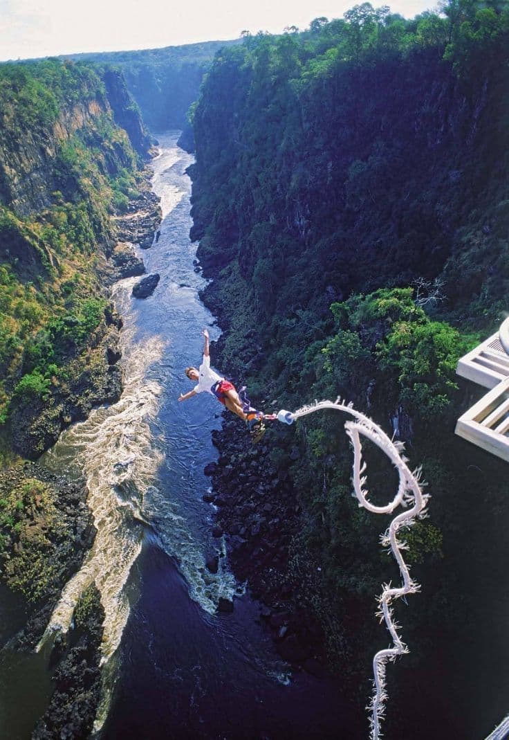 Bungee jumper above the Batoka Gorge.