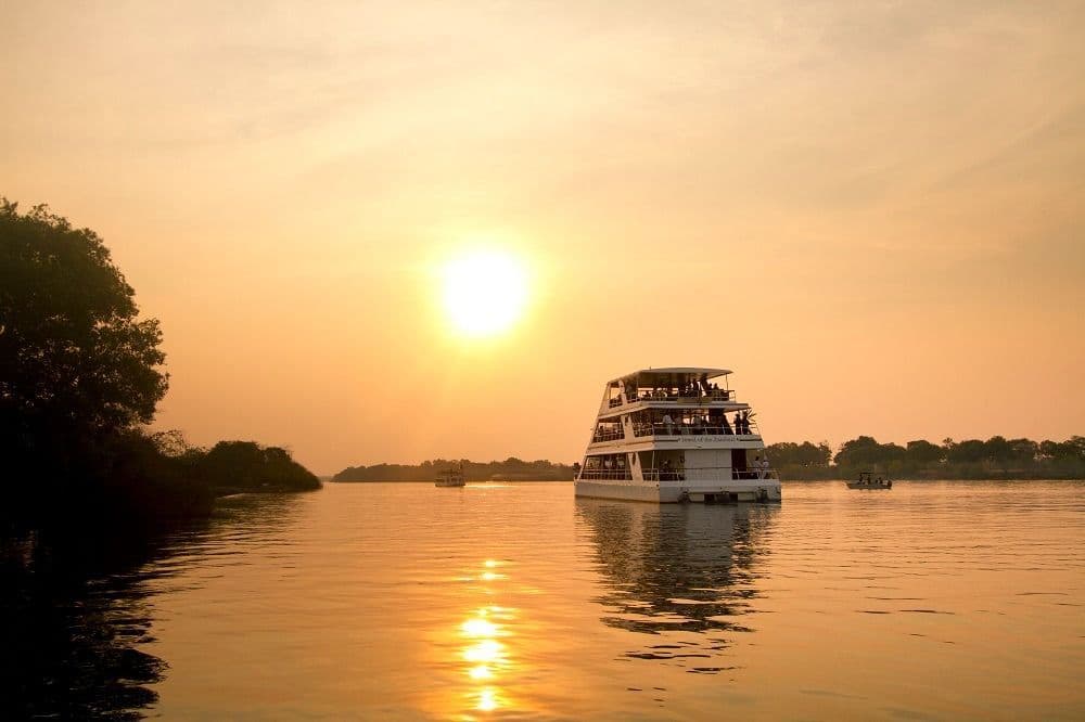 Riverboat at sunset on the Zambezi.