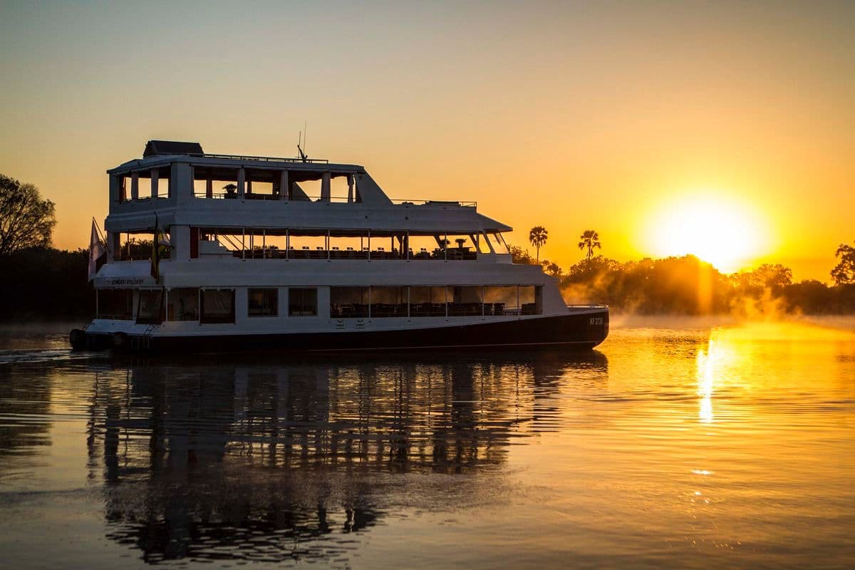 Sunset cruise boat on the Zambezi River.
